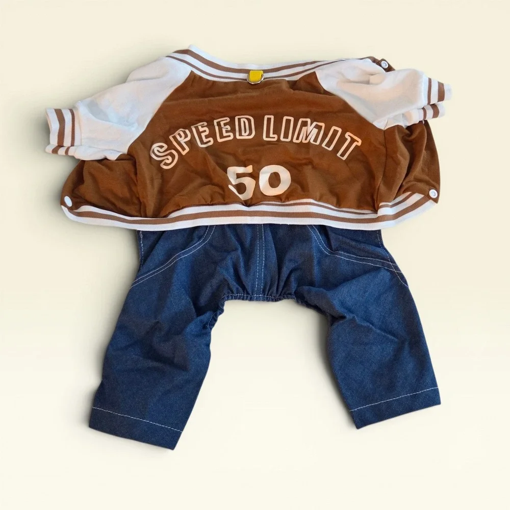 Pet Varsity Jacket Jumpsuit Speed Limit 50 Brown Denim Dog‎ Cat XL